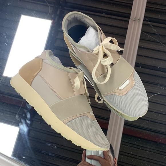 Bilo Neoprene Slip On Sneaker in Beige Leather and Suede with decorative Laces - Picture 2 of 10